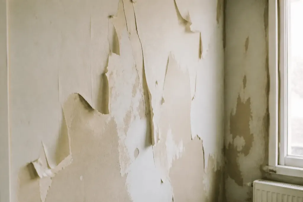 Mur ancien avec papier peint déchiré prêt à être retiré
